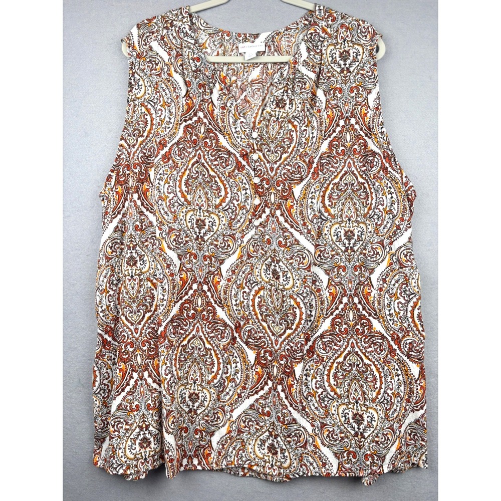 Liz Claiborne Sleeveless Top Womens 3X Paisley V Neck‎ Cotton Boho Casual